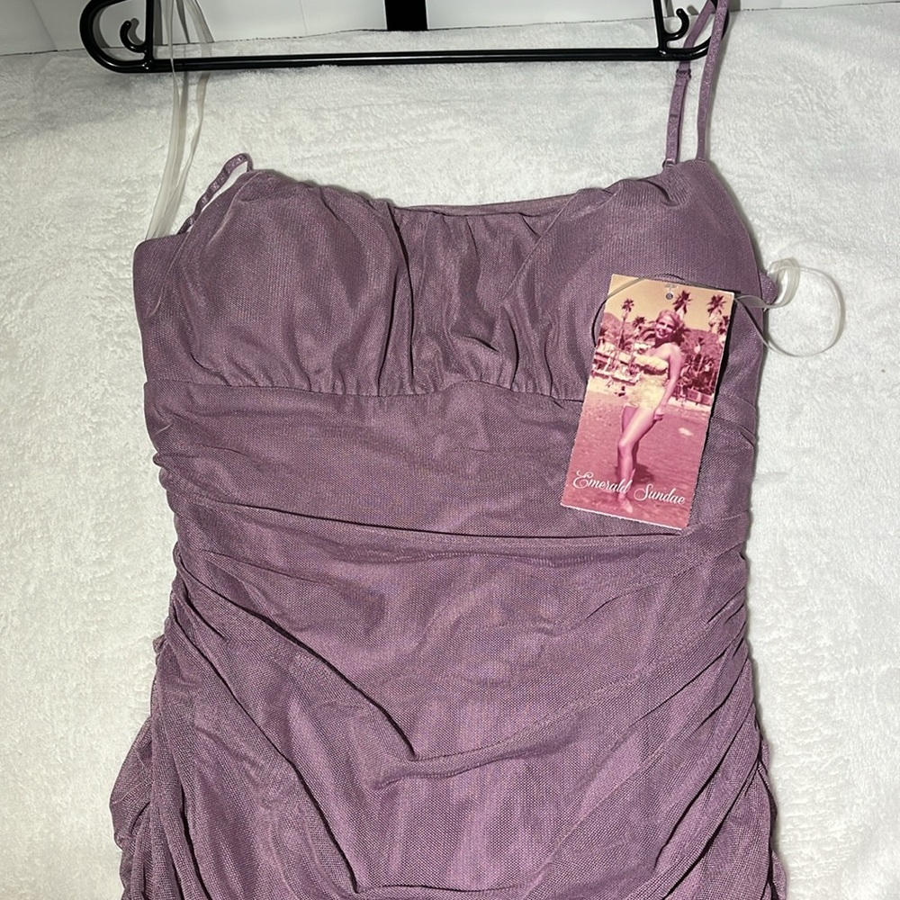 Emerald Sundae Iris/Mauve Ruched Bodycon Dress - Size M, New with Tags